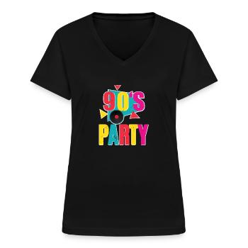 90s Party - Frauen-T-Shirt mit V-Ausschnitt - Schwarz - Vorne - Lela (165cm)