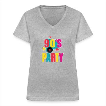 90s Party - Frauen-T-Shirt mit V-Ausschnitt - Grau meliert - Vorne - Lela (165cm)