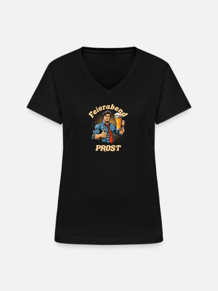 Feierabend Prost - Frauen-T-Shirt mit V-Ausschnitt - Schwarz