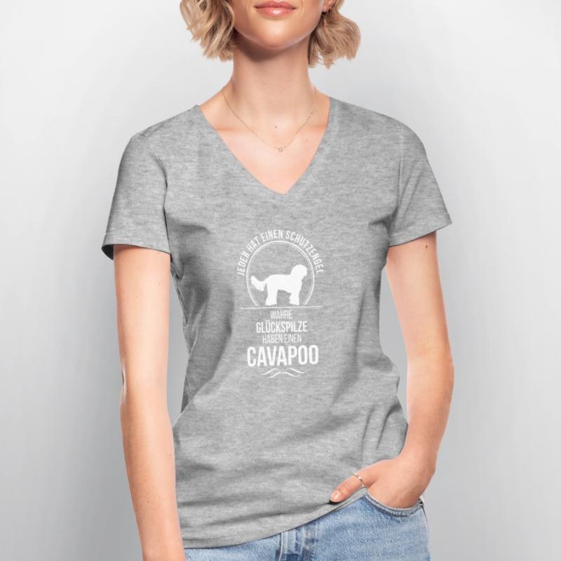 CAVAPOO Schutzengel Hunde Spruch Wilsigns Frauen-T-Shirt mit V-Ausschnitt