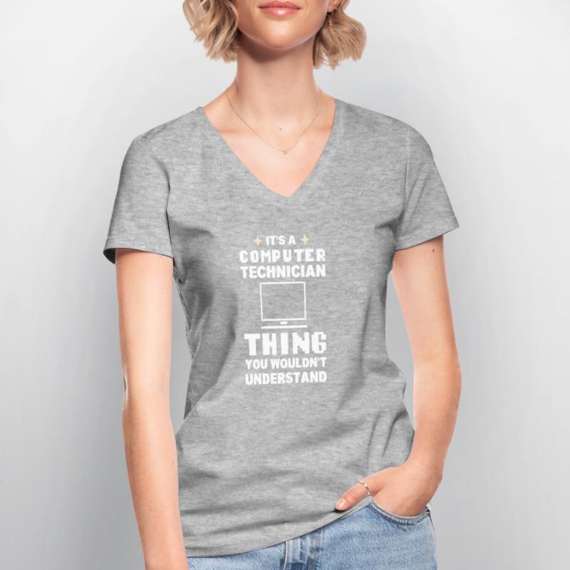 Lustiger Computerfreak Computertechniker Frauen-T-Shirt mit V-Ausschnitt