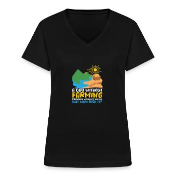 Landmænd Sjov landmand - T-shirt med V-hals til damer - sort - Foran - Lela (165cm)