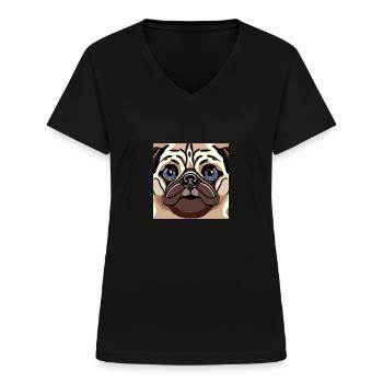 Süßer Mops - Frauen-T-Shirt mit V-Ausschnitt - Schwarz - Vorne - Lela (165cm)