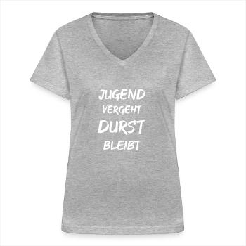 Jugend vergeht DURST bleibt - Frauen-T-Shirt mit V-Ausschnitt - Grau meliert - Vorne - Lela (165cm)