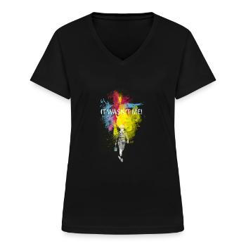 it wasn't me! - T-shirt col V Femme - noir - Devant - Lela (165cm)