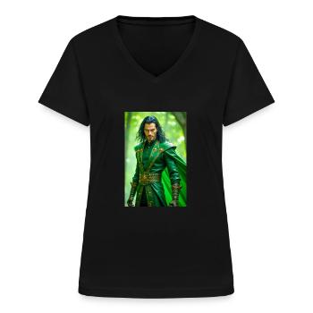 Loki ist ein gerissener Trickster-Gott und Gestaltwandler - Frauen-T-Shirt mit V-Ausschnitt - Schwarz - Vorne - Lela (165cm)