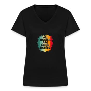Body Positivity Féministe Féminisme Féministe - T-shirt col V Femme - noir - Devant - Lela (165cm)