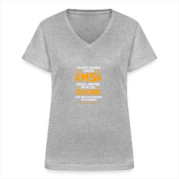 Sclérose en plaques SEP - T-shirt col V Femme - gris chiné - Devant - Lela (165cm)