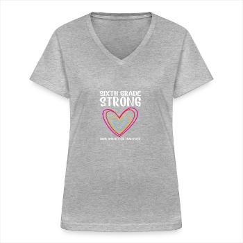 6. Klasse - Frauen-T-Shirt mit V-Ausschnitt - Grau meliert - Vorne - Lela (165cm)