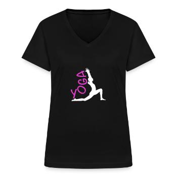 Yoga exercise for a workout - Women's V-neck T-shirt - black - Front - Lela (165cm)