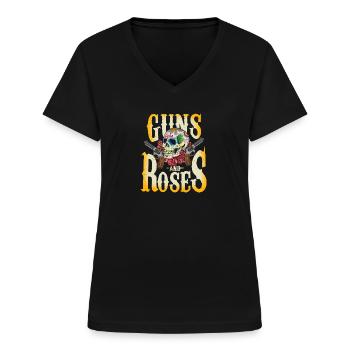 Guns and Roses - Frauen-T-Shirt mit V-Ausschnitt - Schwarz - Vorne - Lela (165cm)
