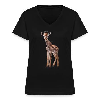 Giraffe - Giraffe Baby - Cool Kids Giraffe - Women's V-neck T-shirt - black - Front - Lela (165cm)