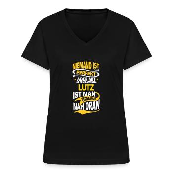 LUTZ - Frauen-T-Shirt mit V-Ausschnitt - Schwarz - Vorne - Lela (165cm)