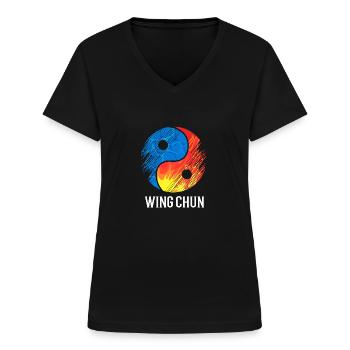 Wing Chun - T-shirt col V Femme - noir - Devant - Lela (165cm)