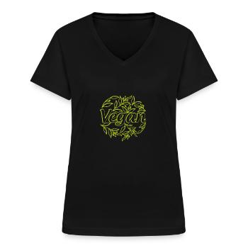 Vert végétalien - T-shirt col V Femme - noir - Devant - Lela (165cm)
