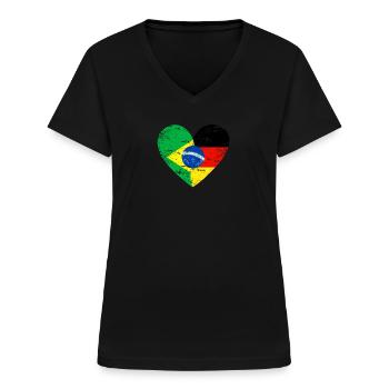 Brasilien Deutschland Herz - Frauen-T-Shirt mit V-Ausschnitt - Schwarz - Vorne - Lela (165cm)