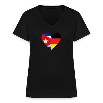 Cuba Germany Heart - Frauen-T-Shirt mit V-Ausschnitt - Schwarz - Vorne - Lela (165cm)