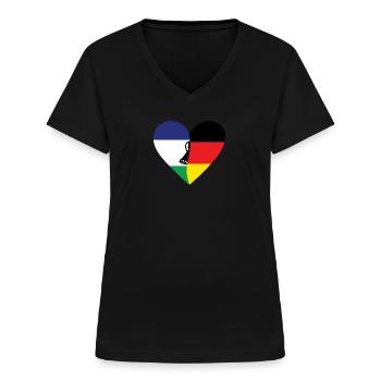 Lesotho Germany Heart - Frauen-T-Shirt mit V-Ausschnitt - Schwarz - Vorne - Lela (165cm)