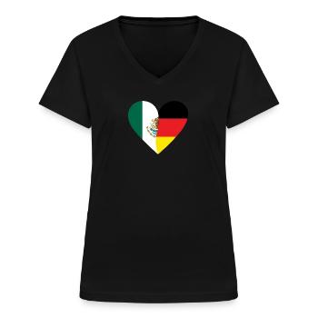 Mexico Germany Heart - Women's V-neck T-shirt - black - Front - Lela (165cm)