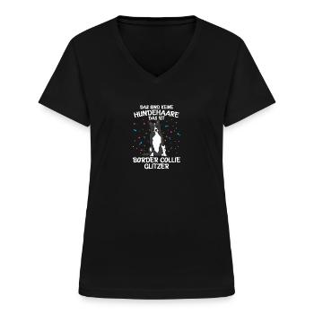 BORDER COLLIE Glitzer - Frauen-T-Shirt mit V-Ausschnitt - Schwarz - Vorne - Lela (165cm)