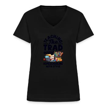 Classic Homeschool Mom Tradwife Homeschooling - Frauen-T-Shirt mit V-Ausschnitt - Schwarz - Vorne - Lela (165cm)