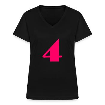 4 ANS,4e ANNIVERSAIRE,ANNIVERSAIRE 4 ANS,4 - T-shirt col V Femme - noir - Devant - Lela (165cm)