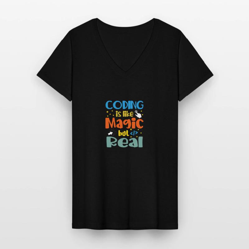 Coding Is Like Magic Coder Programmer Computer Gee Frauen-T-Shirt mit V-Ausschnitt
