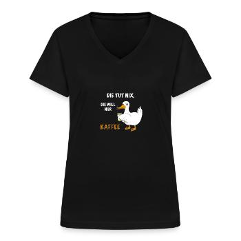 Ente Kaffee Spruch - Frauen-T-Shirt mit V-Ausschnitt - Schwarz - Vorne - Lela (165cm)