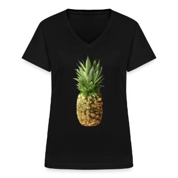 Ananas - T-shirt col V Femme - noir - Devant - Lela (165cm)