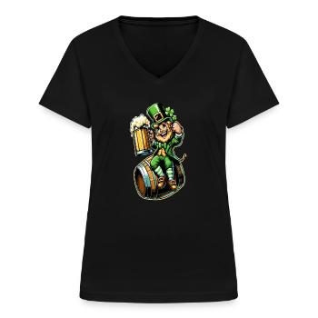 Leprechaun de baril de bière (Leprechaun irlandais) - T-shirt col V Femme - noir - Devant - Lela (165cm)