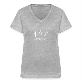 Jesus Christus Christentum Schenkt Glauben Hoffnung Liebe - Frauen-T-Shirt mit V-Ausschnitt - Grau meliert - Vorne - Lela (165cm)