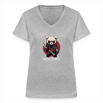 Ninja Panda - Women's V-neck T-shirt - sports grey - Front - Lela (165cm)