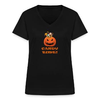 Halloween Candy Time - Frauen-T-Shirt mit V-Ausschnitt - Schwarz - Vorne - Lela (165cm)