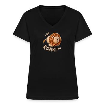 Löwe - I am roarsome / awesome - Frauen-T-Shirt mit V-Ausschnitt - Schwarz - Vorne - Lela (165cm)