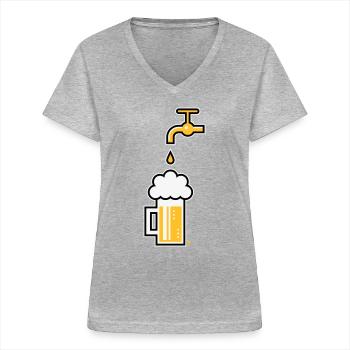 Robinet de chope à bière (Chope à bière Chope à bière / 3C) - T-shirt col V Femme - gris chiné - Devant - Lela (165cm)