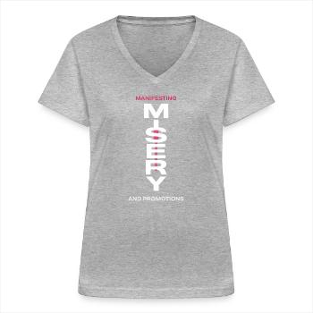 Manifesting Misery Typografie - Frauen-T-Shirt mit V-Ausschnitt - Grau meliert - Vorne - Lela (165cm)