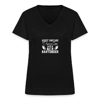 Directeur de garderie pour adultes Barman Barman Barkeeper - T-shirt col V Femme - noir - Devant - Lela (165cm)