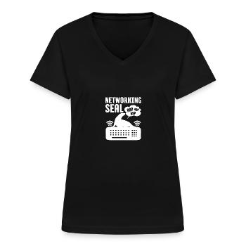 Sceau de mise en réseau pour le réseau de systèmes de travail en technologie informatique - T-shirt col V Femme - noir - Devant - Lela (165cm)