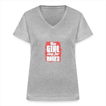 Cette fille s’arrête pour les roches géologue géologie - T-shirt col V Femme - gris chiné - Devant - Lela (165cm)