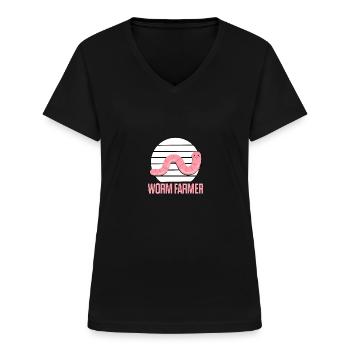 Vermiculteur Vermiculture Vermiculture Élevage de vers - T-shirt col V Femme - noir - Devant - Lela (165cm)