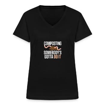 Composter quelqu’un doit le faire : la lombriculture - T-shirt col V Femme - noir - Devant - Lela (165cm)