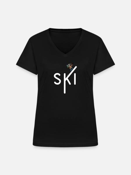 Skizeit - Frauen-T-Shirt mit V-Ausschnitt - Schwarz