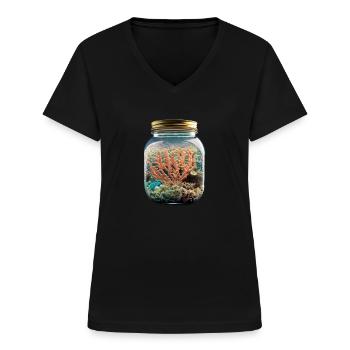 Coraux dans un bocal - T-shirt col V Femme - noir - Devant - Lela (165cm)