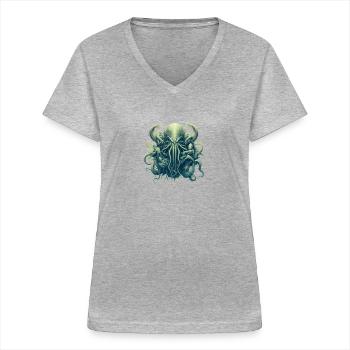 CTHULHU - Frauen-T-Shirt mit V-Ausschnitt - Grau meliert - Vorne - Lela (165cm)