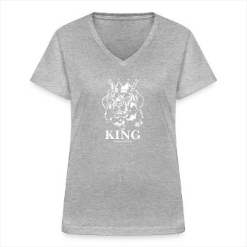 Terre-Neuve Roi de tout ce qui dit chiens - T-shirt col V Femme - gris chiné - Devant - Lela (165cm)