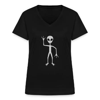 Science Fiction Alien beckons - Women's V-neck T-shirt - black - Front - Lela (165cm)