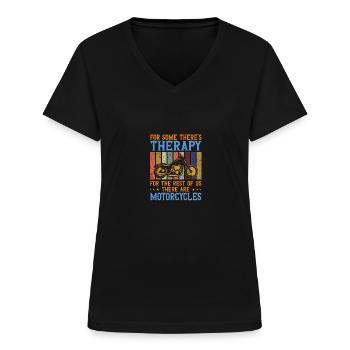 Classic Biker Vintage Rétro Black Motorcycle - T-shirt col V Femme - noir - Devant - Lela (165cm)