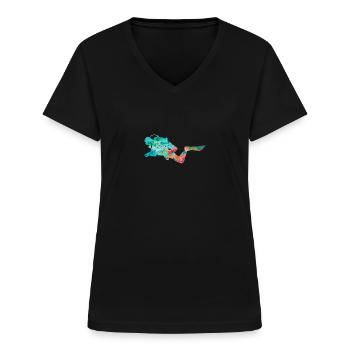 Plongeurs en haute mer et Plongeurs PopArt - T-shirt col V Femme - noir - Devant - Lela (165cm)