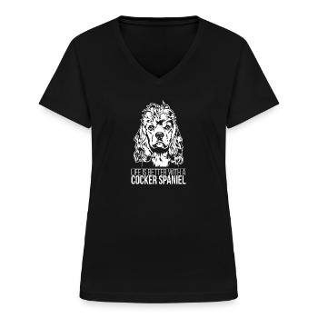 American Cocker Spaniel Life is better Wilsigns - Frauen-T-Shirt mit V-Ausschnitt - Schwarz - Vorne - Lela (165cm)