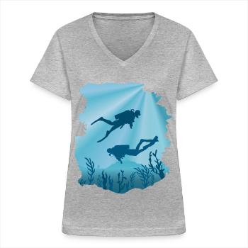 Plongeur sous-marin, plongée - T-shirt col V Femme - gris chiné - Devant - Lela (165cm)